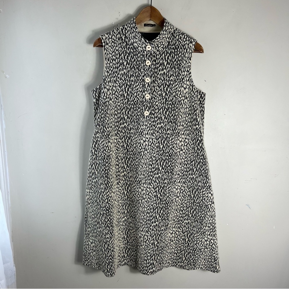 J MCLAUGHLIN XL Swing Dress Black Ivory Jacquard Leopard Print Mock Neck Mod EUC - Picture 4 of 12